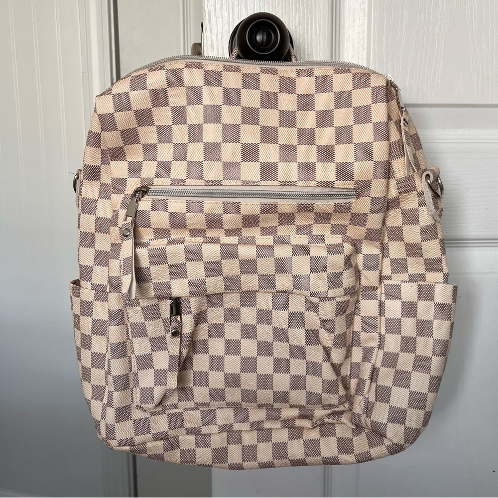 Cream Checkered Backpack